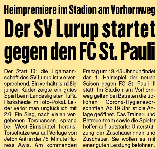 Lurup startet gegen den FC St.Pauli